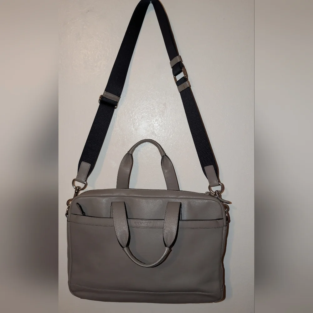 Coach Hudson Leather Briefcase Bag Fog Gray GUC